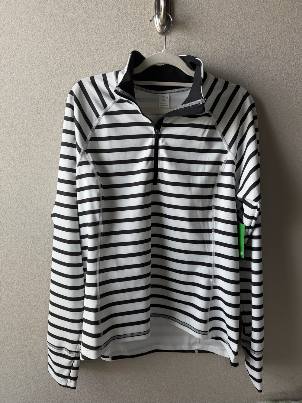 J.Crew Black and White Striped Quarter-Zip Pullover cloudstretch XL